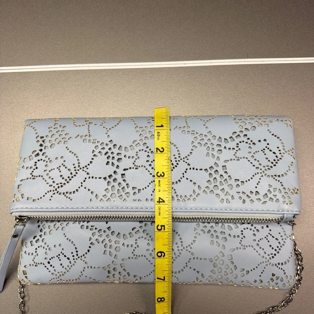 Urban Expressions Light Blue‎ Laser Cut Foldover Clutch Crossbody Shoulder Bag
